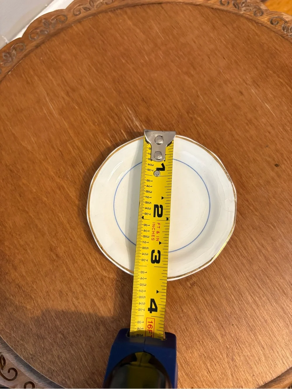 Butter Pat With Crazing Blue Line with Gold Rim